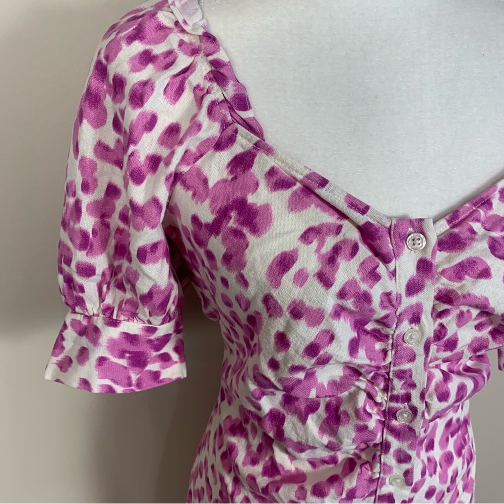 Who What Wear Button Front Linen Rayon Blend Puff Sleeve Midi Dress - Picture 4 of 14